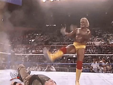 Hulk Hogan gives Gawker the leg. . Hulk hogan leg drop gif